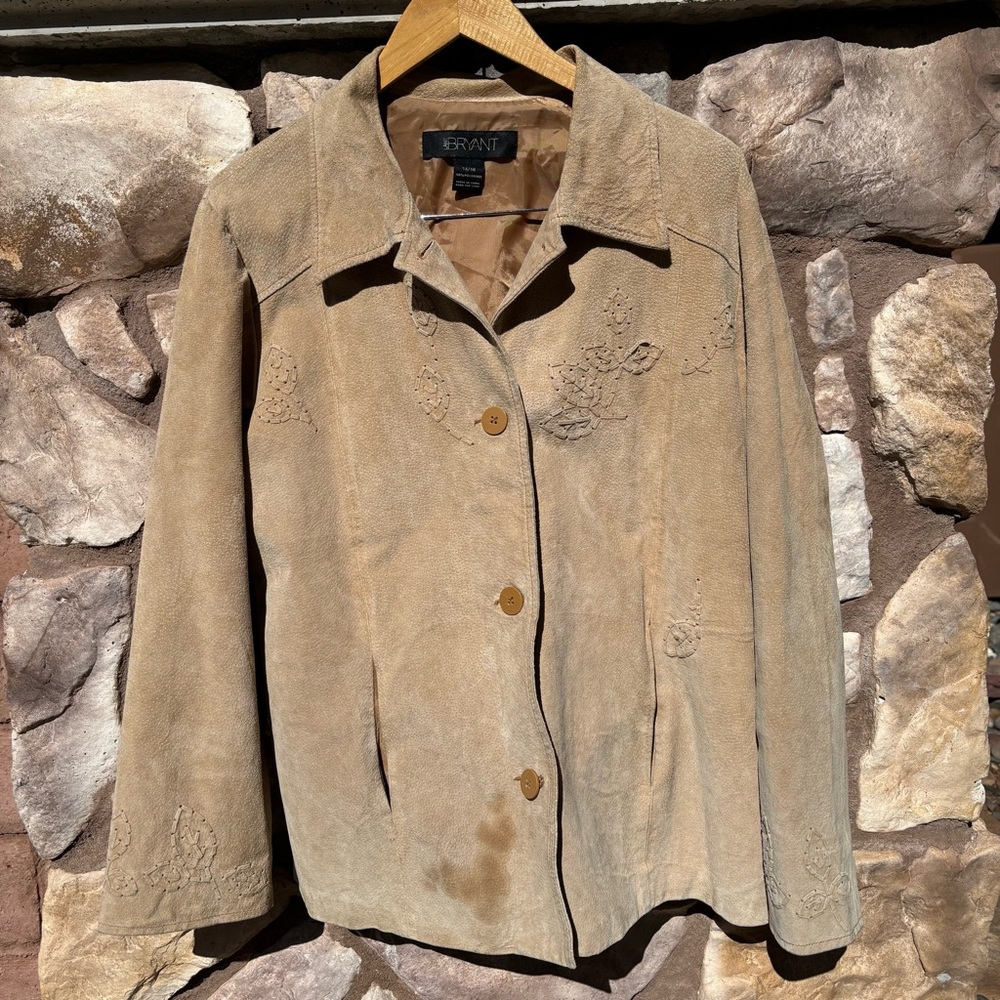 Lane Bryant Tan Suede Jacket Embroidered Floral Size 14/16 Boho Western